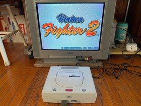 Sega Saturn white Japanese console system in box + 2 games + Pseudo memory cards