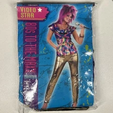 80's Video Star Pop Star Costume Adult One Size Up To 14-16 Disco Nights