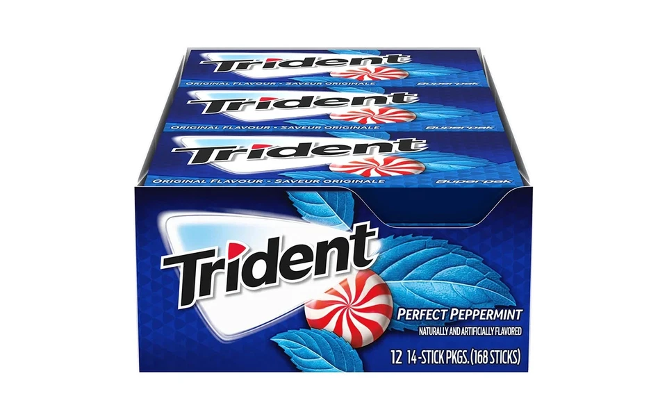 Trident Perfect Peppermint Goma Sin Azúcar, 12 Paquetes de 14 Piezas - 168 Total Foto 2 de 3