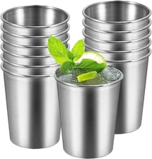 16 Pack 8oz Stainless Steel Cups, Stackable Pint Silver 