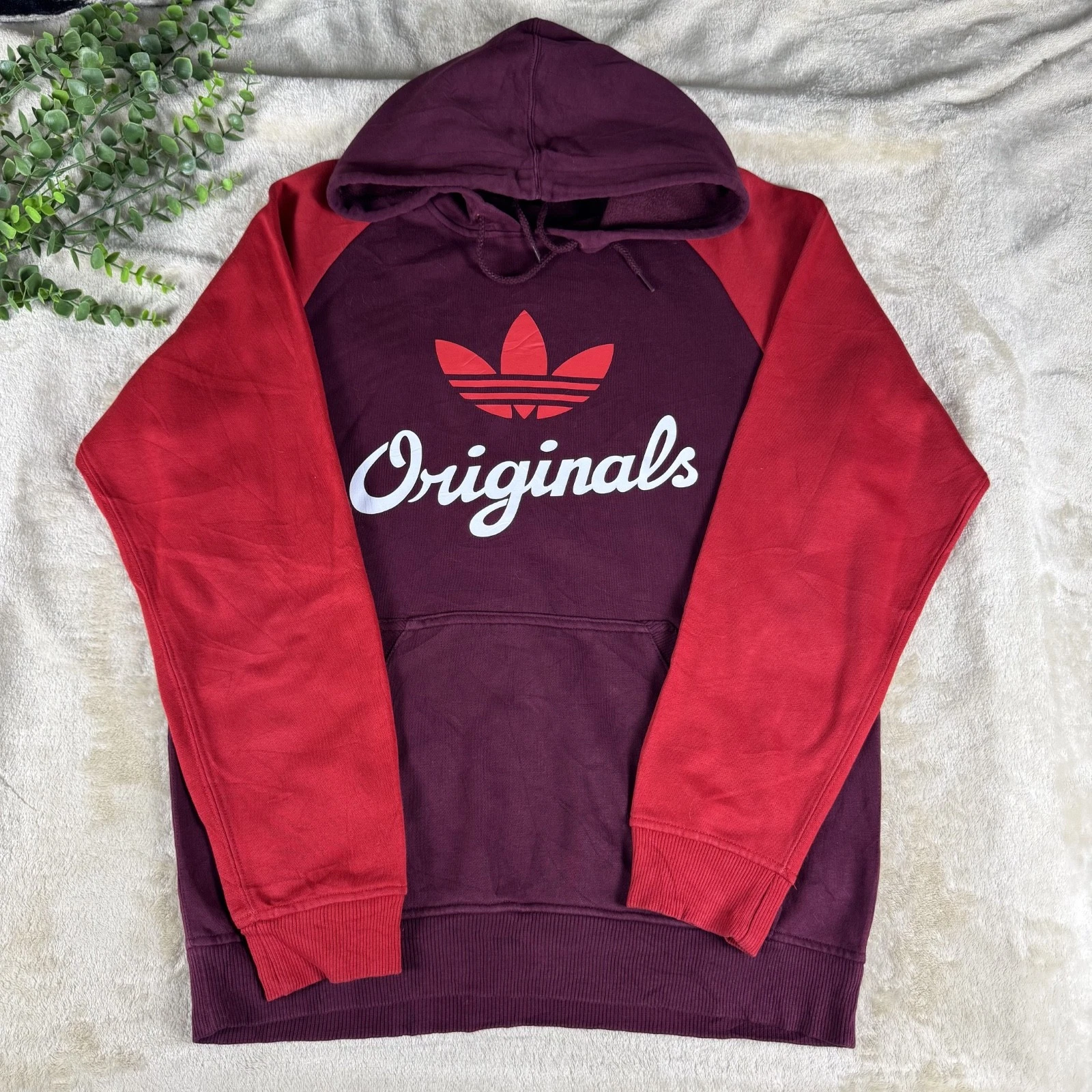 Adidas Originals Vintage Hoodie Burgundy Red Medium