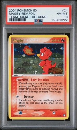 2004 POKEMON EX TEAM ROCKET RETURNS #24 MAGBY-REVERSE FOIL PSA 8