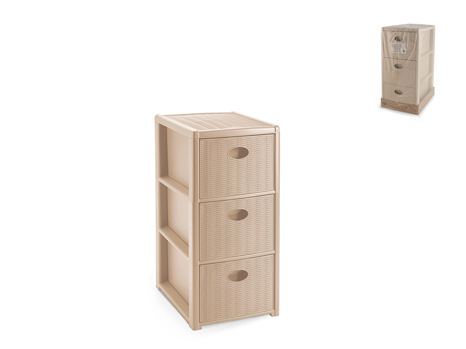 Cassettiera Slim Elegance Rattan Con 3 Cassetti In Polipropilene Cashmere Cm    