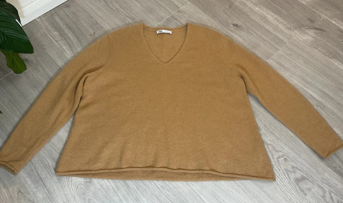 Zara Loose Oversize Cashmere Jumper Camel Beige Brown Size L 18