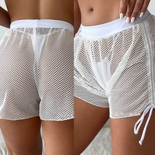 Damen Strand Hose Wickel Bikini Netz Kordelzug Badeshorts Größe S bis XL