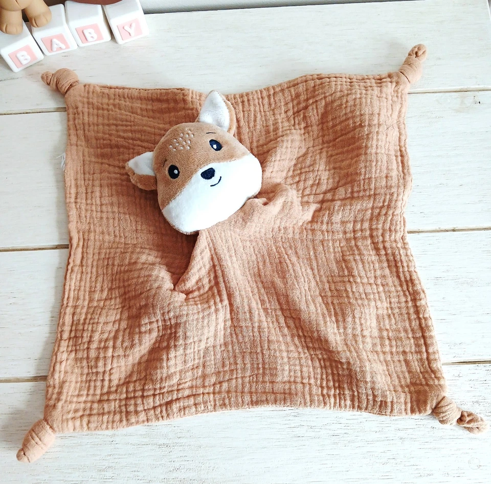 Mes petits cailloux doudou lange carré plat renard marron clair gaze de coton - Photo 1/1