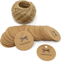 Honbay 100PCS 1.7Inch round Kraft Paper Hang Tags with 100 Feet Jute Twines for 
