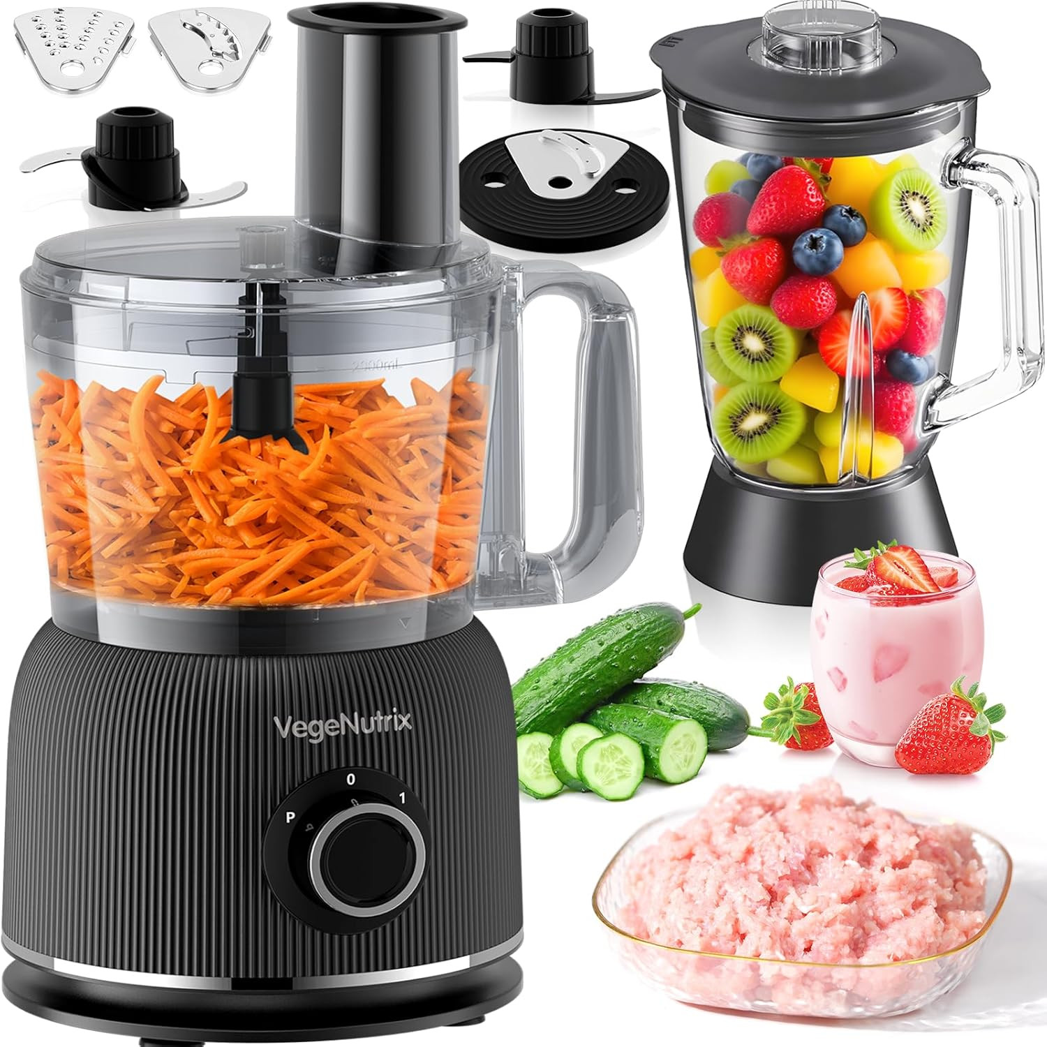 Food Processor and Blender Combo, 88 Oz Food Chopper for Mea