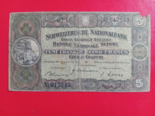 BILLET SUISSE 5 FRANCS 1944 SERIE 27 U  N° 047543