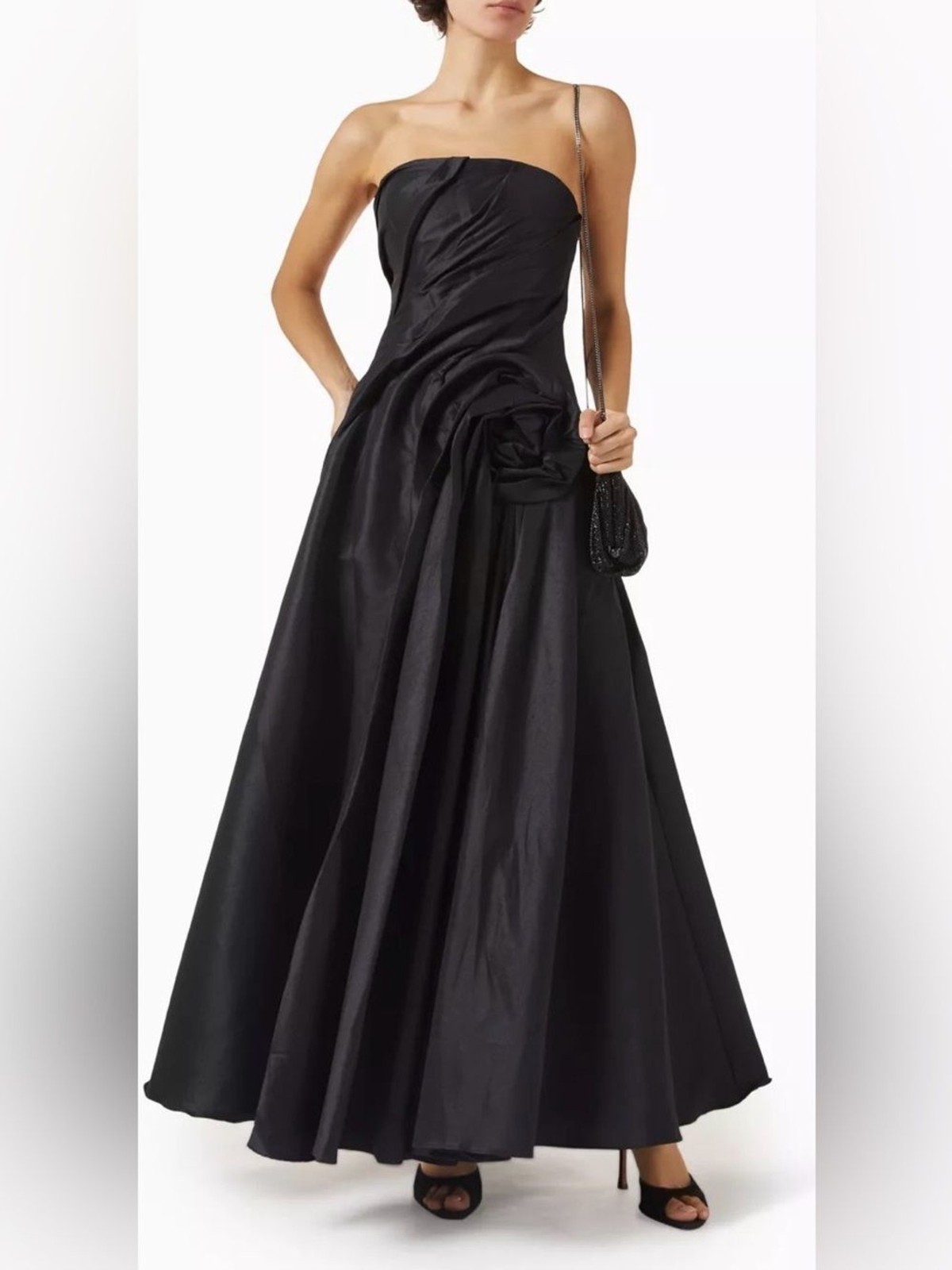 NEW Acler HAWFORD Black rosette strapless maxi Dress Sz 4