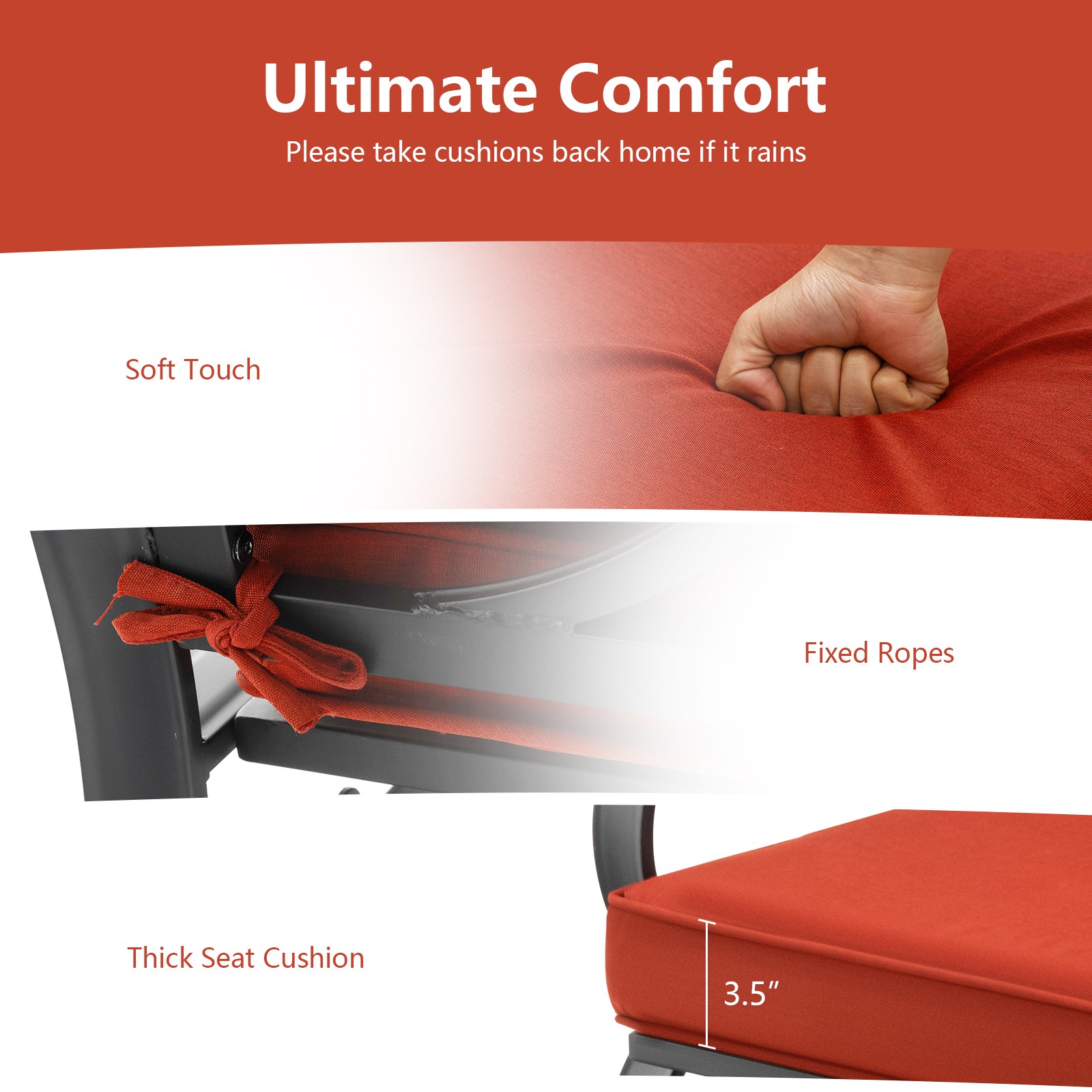 2-Person Outdoor Glider Bench Porch Rocking Loveseat w/ Cushions Brick Red