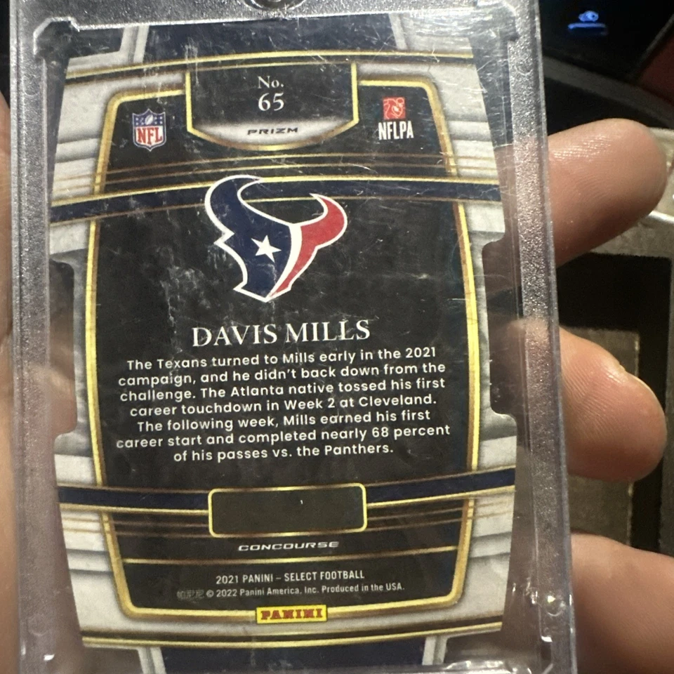 2021 Panini Select Davis Mills Rookie Zebra Die-Cut Prizm Houston Texans RC SSP - Image 3 of 4