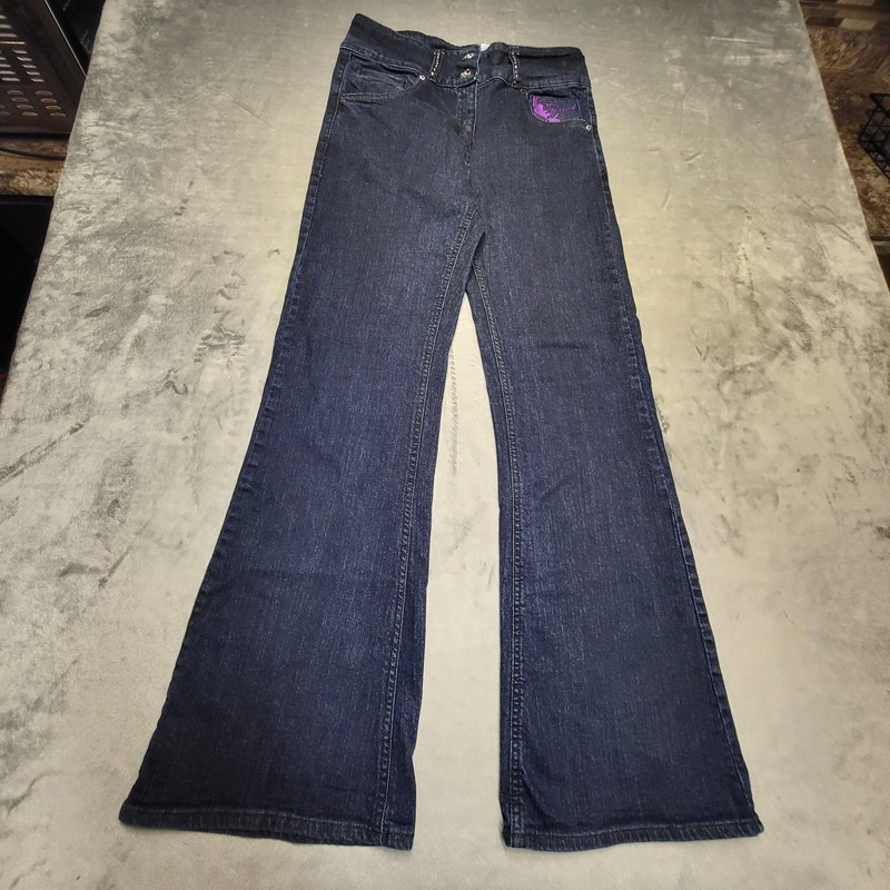 Farrah Jeans Womens 34 Blue Flared High Rise Embroidered Studded