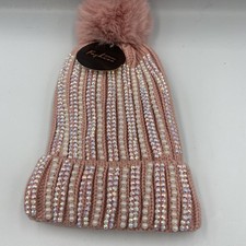 Beanie Hat Pink With Pearl Like Bling And Soft Lining