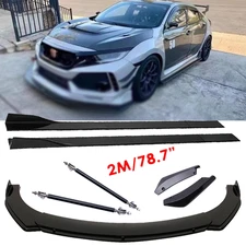 For Honda Civic Front Bumper Lip Splitter 78.7" Side Skirt Strut Rods Body