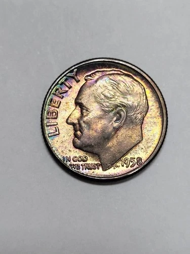 1958 Roosevelt Dime UNCIRCULATED and BEAUTIFUL TONING and COLOR !!!!