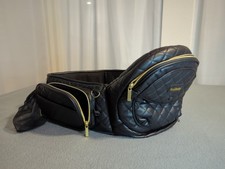Tushbaby Hip Seat Baby Carrier Black Quilted Vegan Leather Gold Zip Adjustable