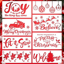8 Pcs Large Christmas Stencils for Crafts Reusable Xmas Painting Crafts
