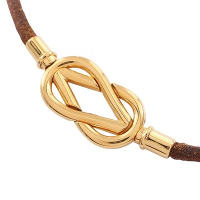 HERMES Atame Choker Double Bracelet Necklace Gold Plated Brown Used