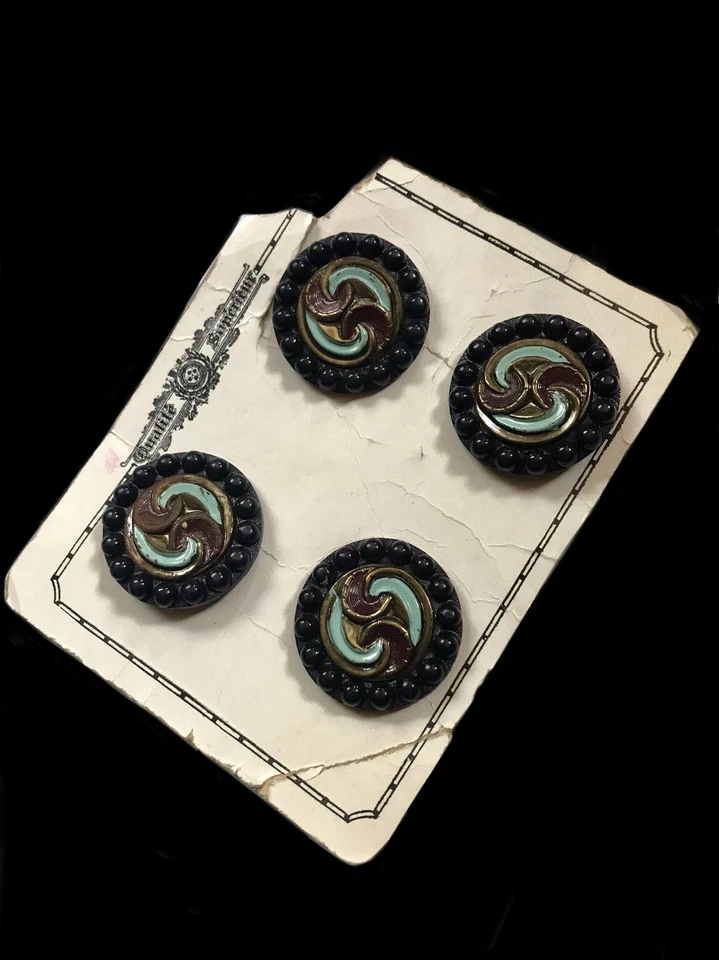 vintage 1930s 1940s carved celluloid button / set of four Art Deco self-shank - Image 4 of 4