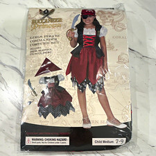 Girls Pirate Commander Costume Complete Outfit w/ Sword Eye Patch Child M 7-9