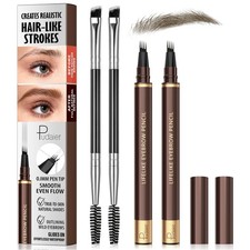 2 Pack 4Tip Microblading Eyebrow Pen with 2 Brow Brushes, Waterproof Vegan Fo...