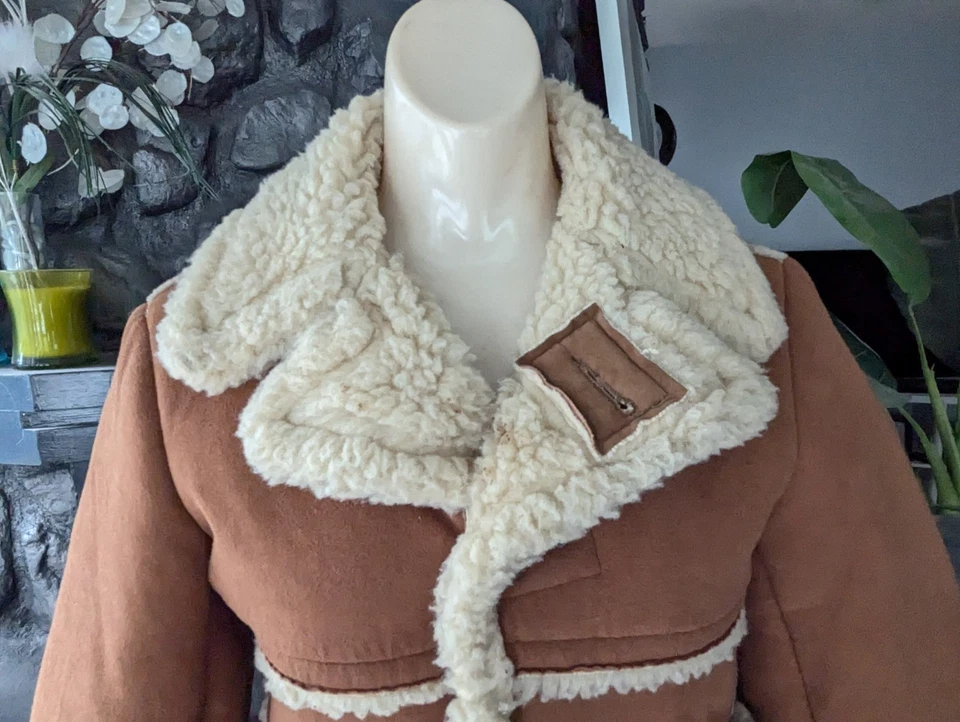 Chaqueta De Colección Años 70 Sears Niños Imitación Piel de Oveja Piel de Oveja Talla 12 Parche Pkts Puños Doblados Foto 3 de 4