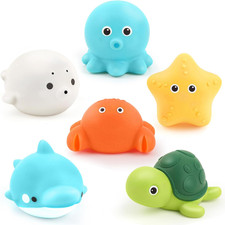 Bath Toys 6 Pack No Hole Baby Bathtub Toys Soft Squeezable  Float on Water Easy