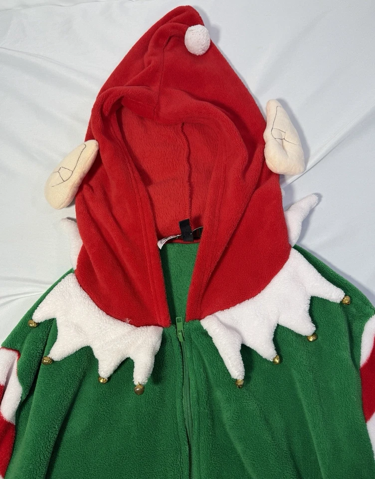Conjunto de Disfraz de Papá Noel de Navidad Pijama Capucha Chaqueta Top Pantalones Campanas Adulto 2X Foto 3 de 4