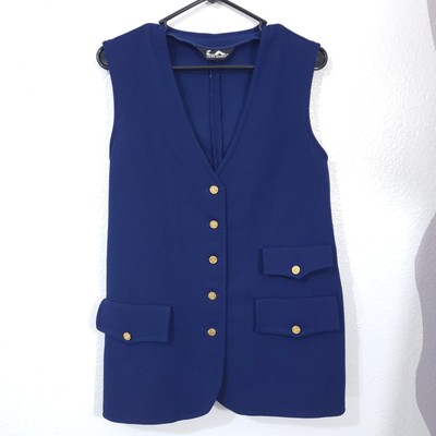 Vintage 70s Vest Womens Size 10 / 12 Jack Winter Navy Blue Gold Buttons Stretch