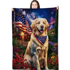 Patriotic Golden Retriever Throw Blanket 50"x60", Flag Dog Blankets for Livin...