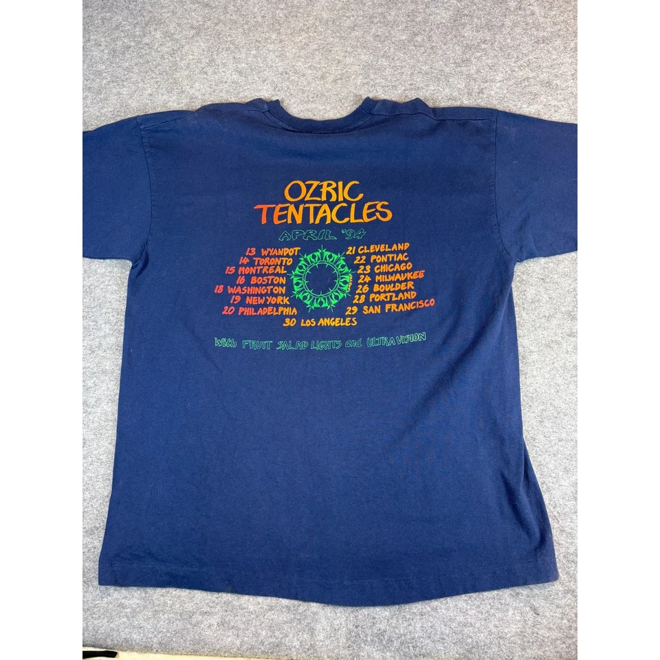 VINTAGE 90s Ozric Tentacles US Tour Shirt Mens XL Blue Psychedelic Rock Band Tee - Image 2 of 4