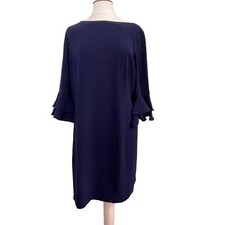 Lauren Ralph Lauren Navy Blue Ruffled Bell Sleeve Sheath Dress Career Size 16