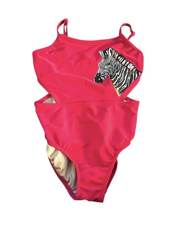 NWOT Old Navy Zebra Swimsuit Youth Girls L 10/12 Pink One Piece Side Cutouts - Picture 2 of 7