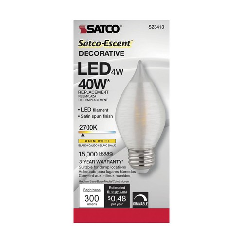 Satco S23413 4w C15 LED Satin Spun Clear 120v Medium Base 300lm 2700k bulb - Picture 3 of 4