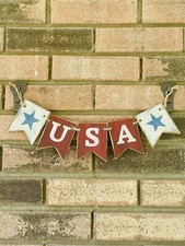 Distressed Wooden  USA  With Stars Tag Banner Patriotic Decor