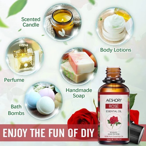 AESHORY Olio Essenziale di Rosa 50ml Oil Essenziali di Rosa di Grado Terapeutico - Foto 6 di 14