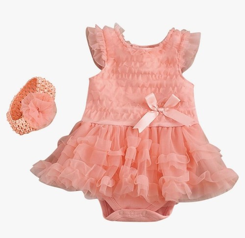 Birthday Tutu Outfit Baby Girl Cake Smash Romper Set Coral Size 12-18 Months - Picture 2 of 6