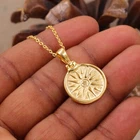 Compass Pendant Necklace 16+2" Gold Plated Pure 925 Silver Sterling Jewelry