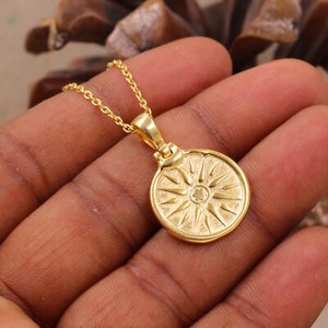 Authentic Compass Pendant Necklace 16+2" Gold Plated Pure 925 Silver Sterling Jewelry