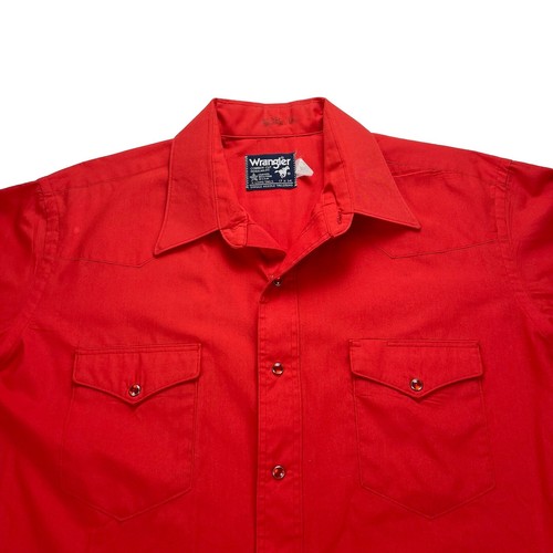 Wrangler Shirt Men 17x34 Red Cowboy Cut X Long Tail Pearl Snap Brushpopper VTG - Picture 4 of 17