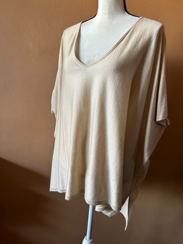 Maglione poncho Ralph Lauren etichetta nera beige seta cashmere taglia media grande - Foto 3 di 6