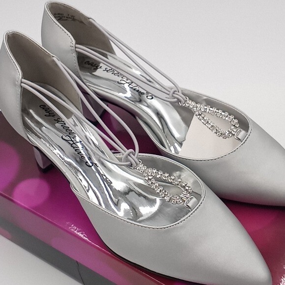 Zapatos Easy Street para mujer 7W Moonlight estrás bomba plata satinado ancho