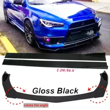 For Mitsubishi Front Bumper Lip Spoiler+86.6" Side Skirt Glossy Black