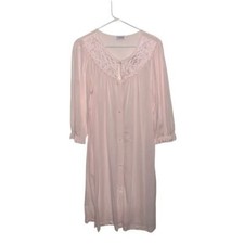 Vintage Soft Pastel Pink Floral Embroidered Lorraine Night Gown Pajamas Medium