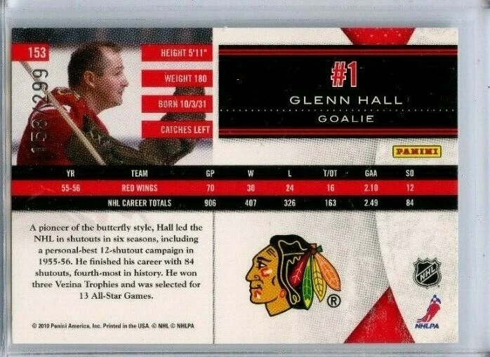 2010-11 Limited #153 Glenn Hall L 158/299 - Image 2 of 2