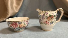 Staffordshire "Springtime" Creamer and Sugar Bowl