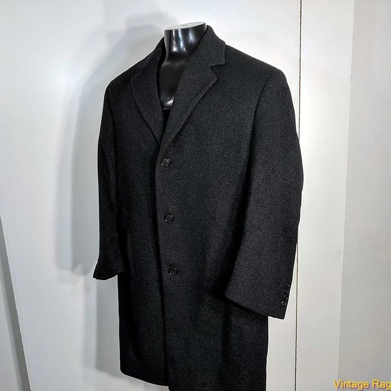 PERRY ELLIS Portfolio 3/4 Long Wool Coat Overcoat Mens Size S 38 Charcoal black - Image 3 of 4
