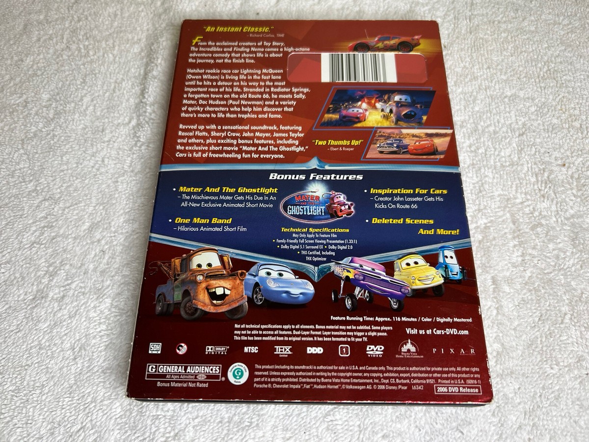 Cars DVD 2006 Full Screen Disney Pixar Route 66 Cartoon