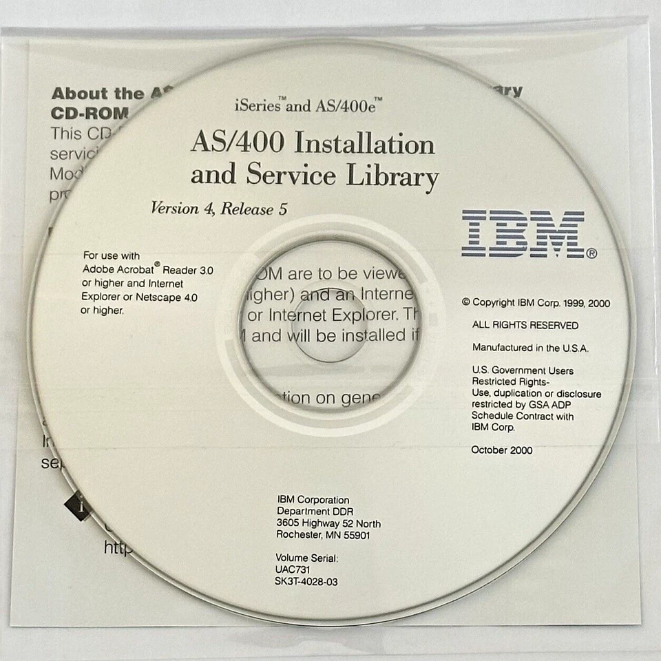 IBM AS/400e iSeries Installation and Service Library Version 4 Release 5 UAC731 - Image 2 of 2